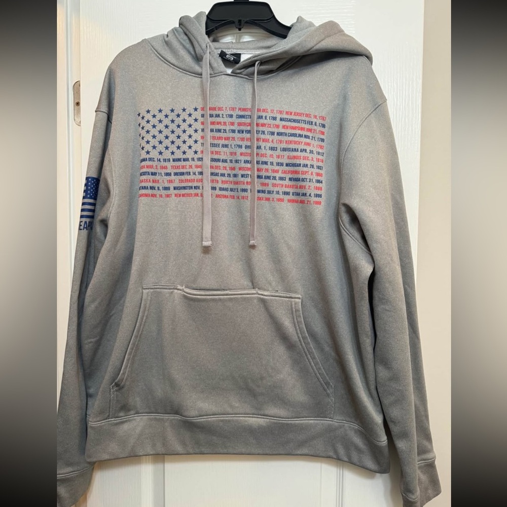 Patriotic Gray Hoodie with Flag Design